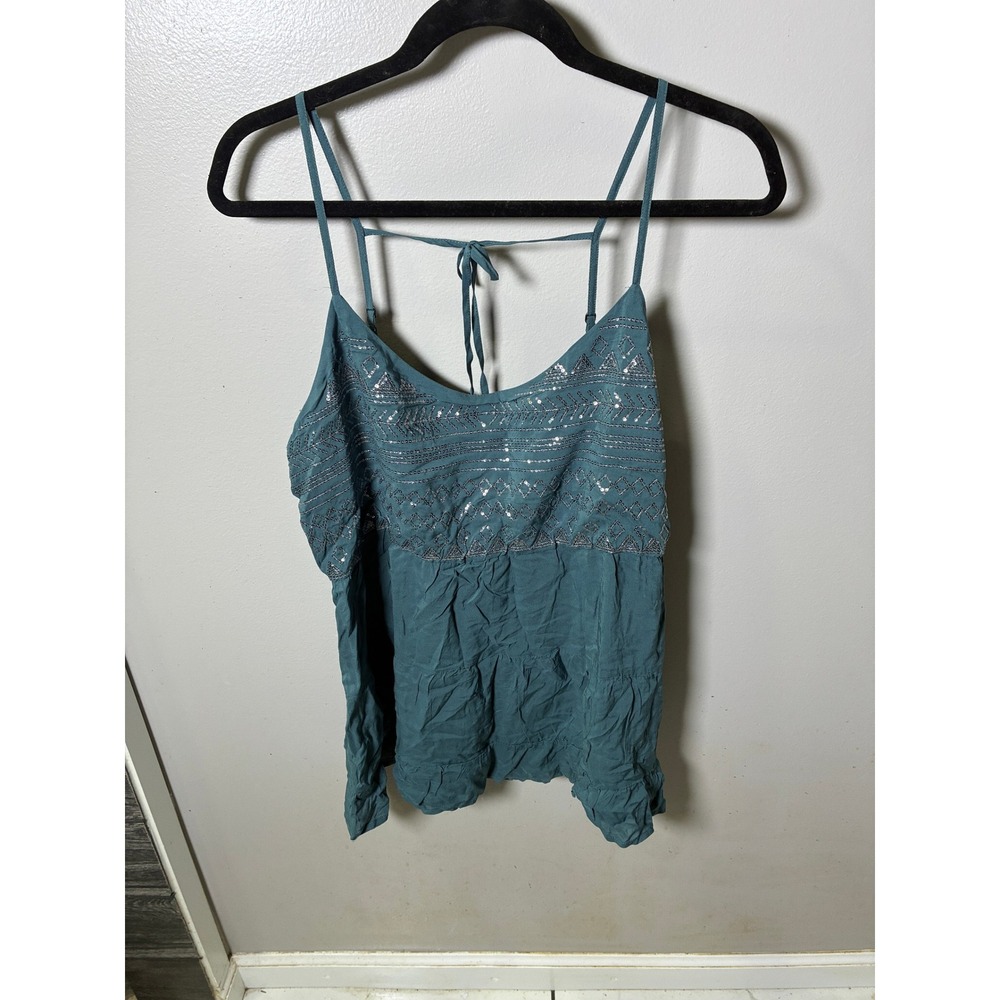 Tokyo Darling Womens XL Teal Blue Sequin Boho Cami Top Adjustable Straps NWT
